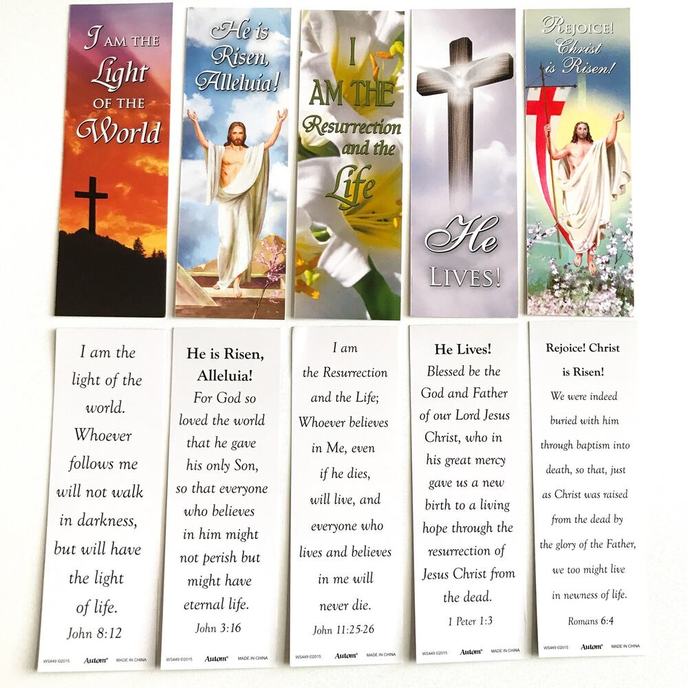 100 Pack Easter Holiday Bookmarks, Assorted, Catholic Quote on Back Side
